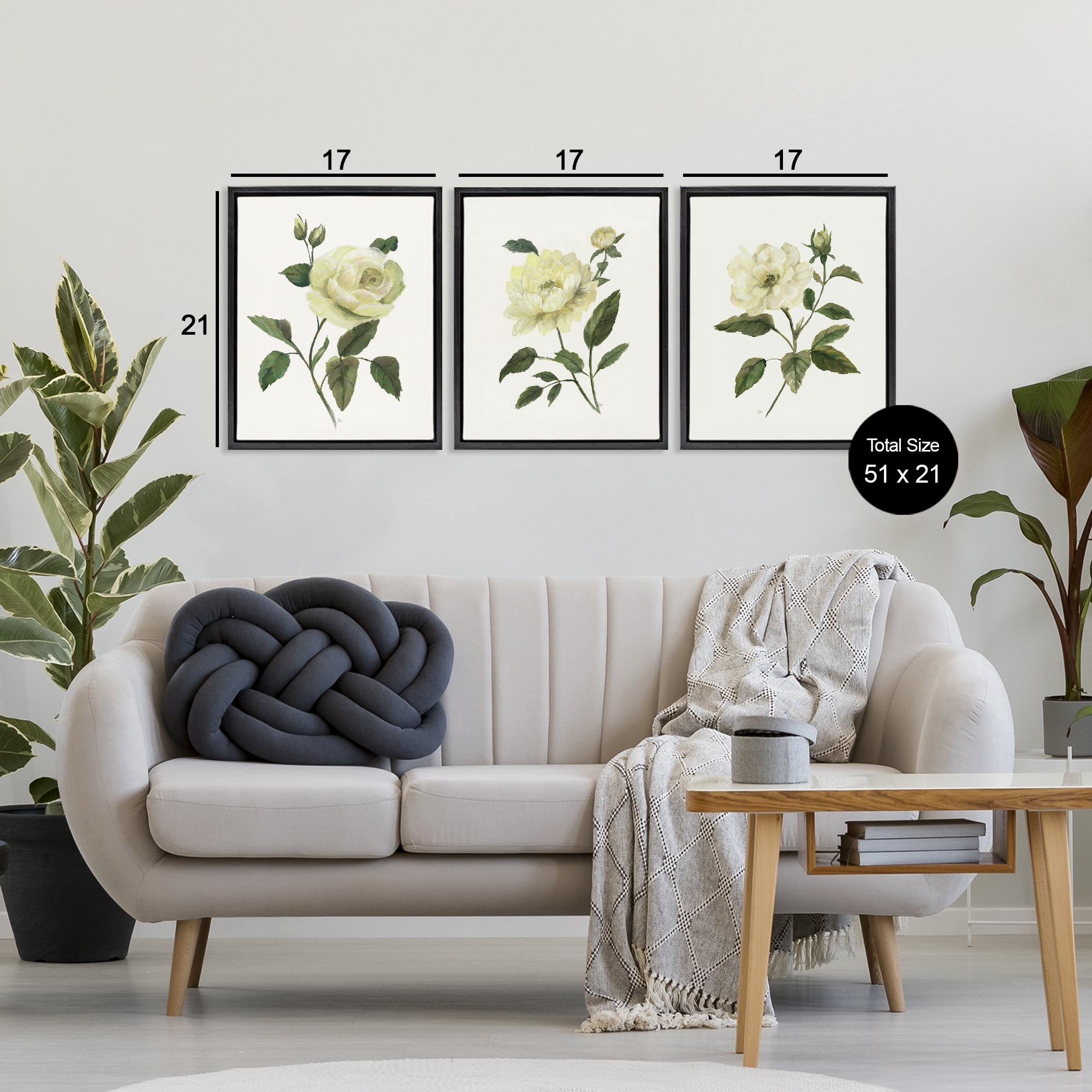 Stupell Industries Ivory Budding Garden Flowers 3 Piece Black Framed Floater Canvas Set, design by Nan