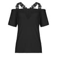 thumbnail image 4 of Womens Summer V Neck Cold Shoulder Tops T Shirts Lace Short Sleeve Solid Color Blouses Shirt Plus Size Tops for Women Womens Clothes, 4 of 7