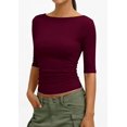 thumbnail image 4 of PRETTYGARDEN Womens Summer Short Sleeve Tops Boat Neck Ribbed Knit Slim Fit T Shirt Casual Basic Top Spring Clothes, 4 of 10