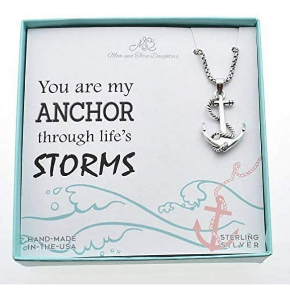 Men's Anchor Necklace In Sterling Silver On a 22" Oxidized Sterling Silver Box Chain, Men's Necklace, Gift For Husband, Anchor Necklace, Men