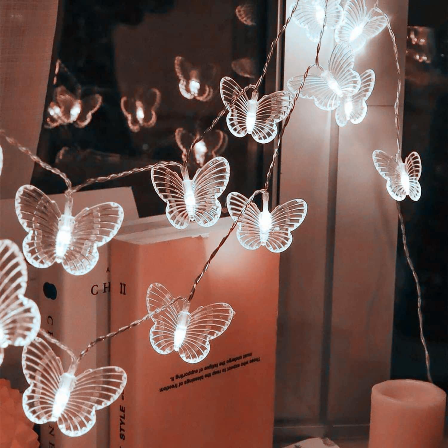 Huiyi LEDButterfly String Lights, 11m 60LED Outdoor Solar Powered String Light 8Mode Indoor for Lighting for Lawn Patio Wedding Party Decor