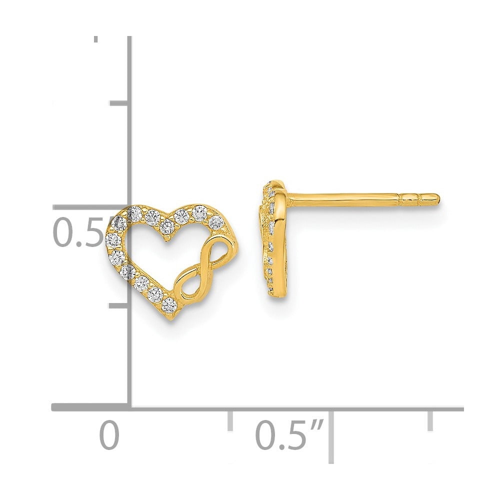 Auriga 14k Yellow Gold Heart and Infinity Sign CZ Stud Earrings (L- 7.5mm, W- 8.25mm) for Women