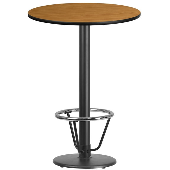 Flash Furniture 30'' Round Natural Laminate Table Top with 18'' Round Bar Height Table Base and Foot Ring