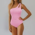 thumbnail image 2 of Dezsed Women's Sexy One Piece Bathing Suits One Shoulder Tummy Control Swimsuits Slim Mesh Swimwear Pink XL, 2 of 5