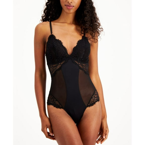 INC International Concepts Womens Lace Thong Bodysuit Size X-Large Color Deep Black