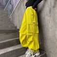 thumbnail image 6 of CPNG Girls Casual Cargo Jeans Teen Girls Wide Leg Straight Solid Color Pants Daily Elastic High Waisted Denim Trousers(Yellow,4-5 Years), 6 of 9