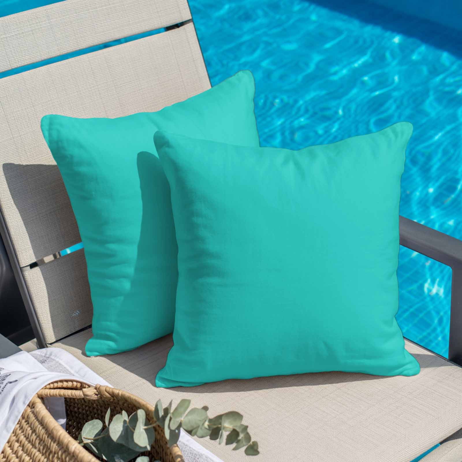 Throw Pillow Covers 24 x 24 Inch, Turquoise Cotton Linen Pillows Cases, Modern Pure Turquoise Square Cushion Covers for Couch Sofa Bed