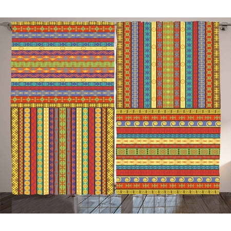 African Curtains 2 Panels Set Set Of Ethnic Borders Pattern Old