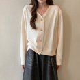 thumbnail image 7 of FRSASU Womens fashionable and comfortable casual solid color V-neck Cardigan Long Sleeve Soft Slouchy Cozy Casual Loose Coats White, 7 of 7