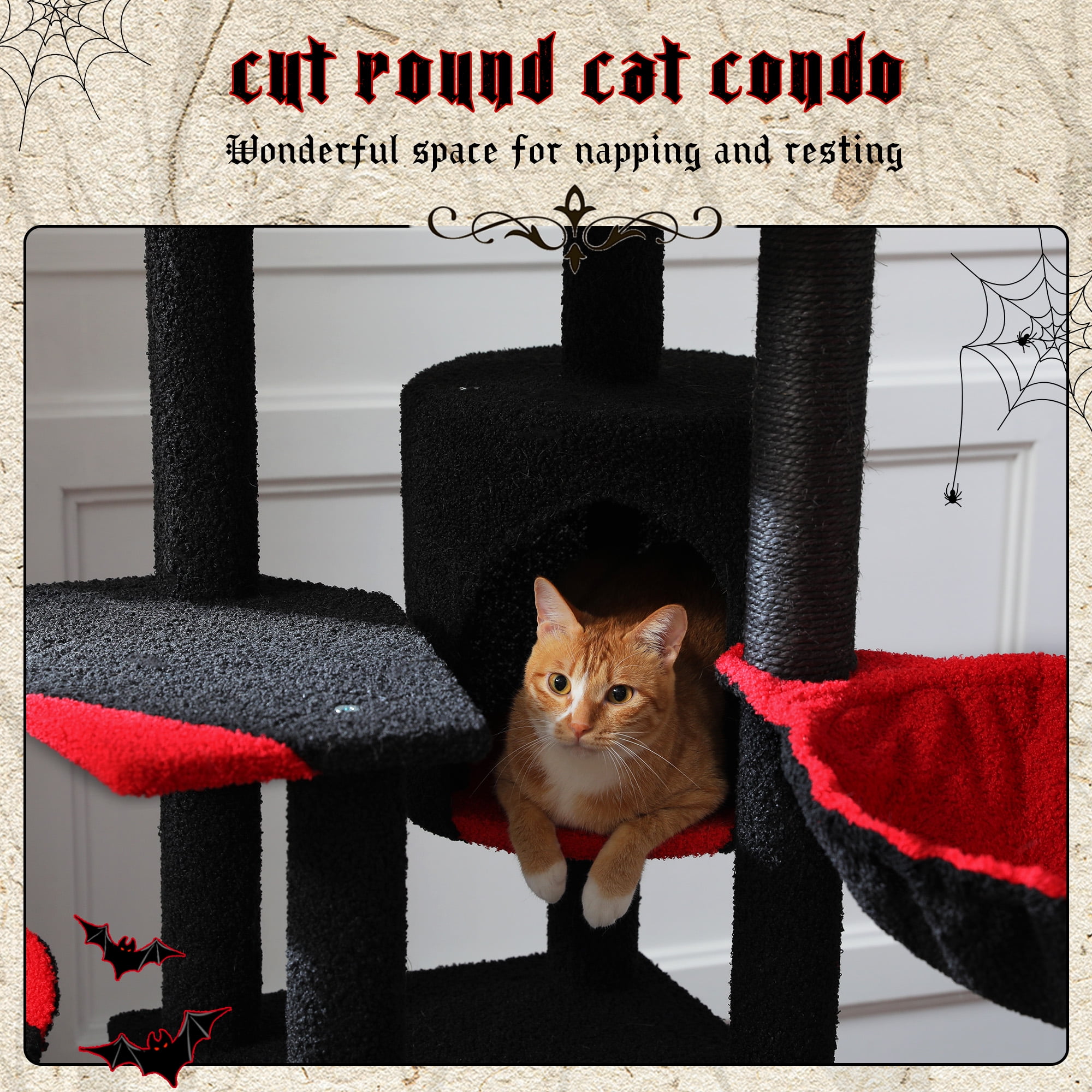 PAWZ Road 59" Cactus Cat Tree Tower with sisal Scratching Post & Large Perch for Indoor Cat Black