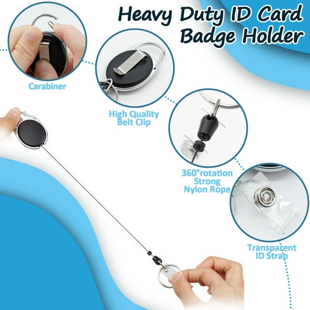 4PCS Heavy Duty Retractable Badge Holder Reel Clip with Hard Plastic ID  Card Holder, Clear ID Badge Holder with Thumb Slots and Key Ring for Card  Keychain Badge Holder 