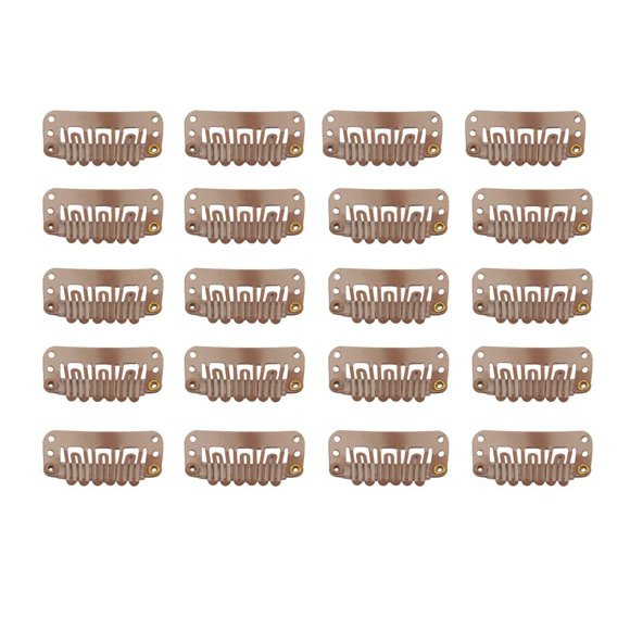 20 clips de acero inoxidable en forma de U para extensiones de cabello, pelucas y postizos, accesorios para pelucas y peines (marrón claro)
