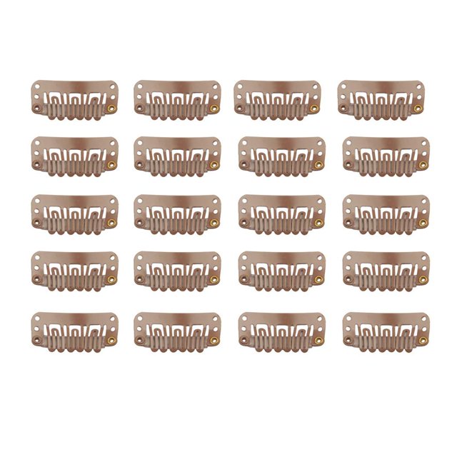 20 clips de acero inoxidable en forma de U para extensiones de cabello, pelucas y postizos, accesorios para pelucas y peines (marrón claro)