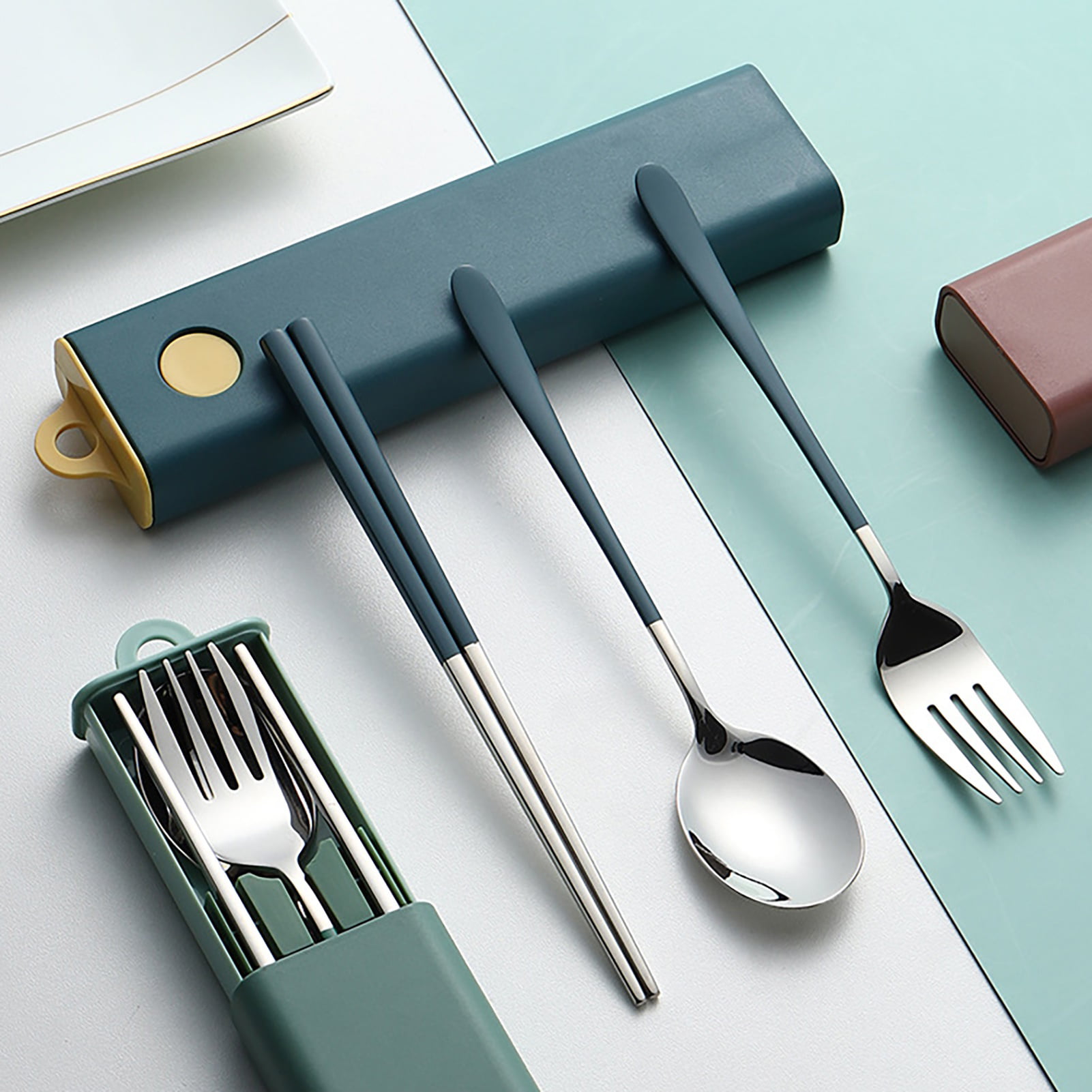 Travel Cutlery Set Zero Waste Utensils W/box and Bag Eco Friendly,  Reusable, Portable Stainless Steel Flatware W/ Chopsticks & Straws. 