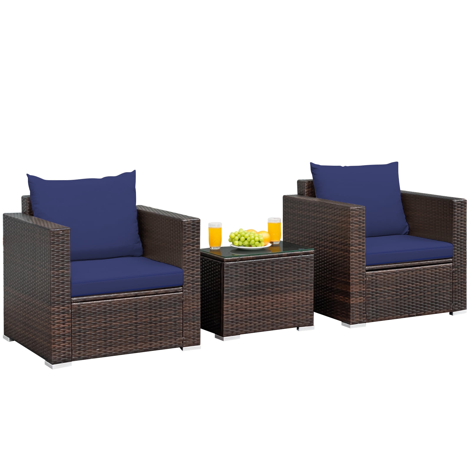 Patiojoy 3PCS Patio Rattan Furniture Set with 2 Cushioned Sofas