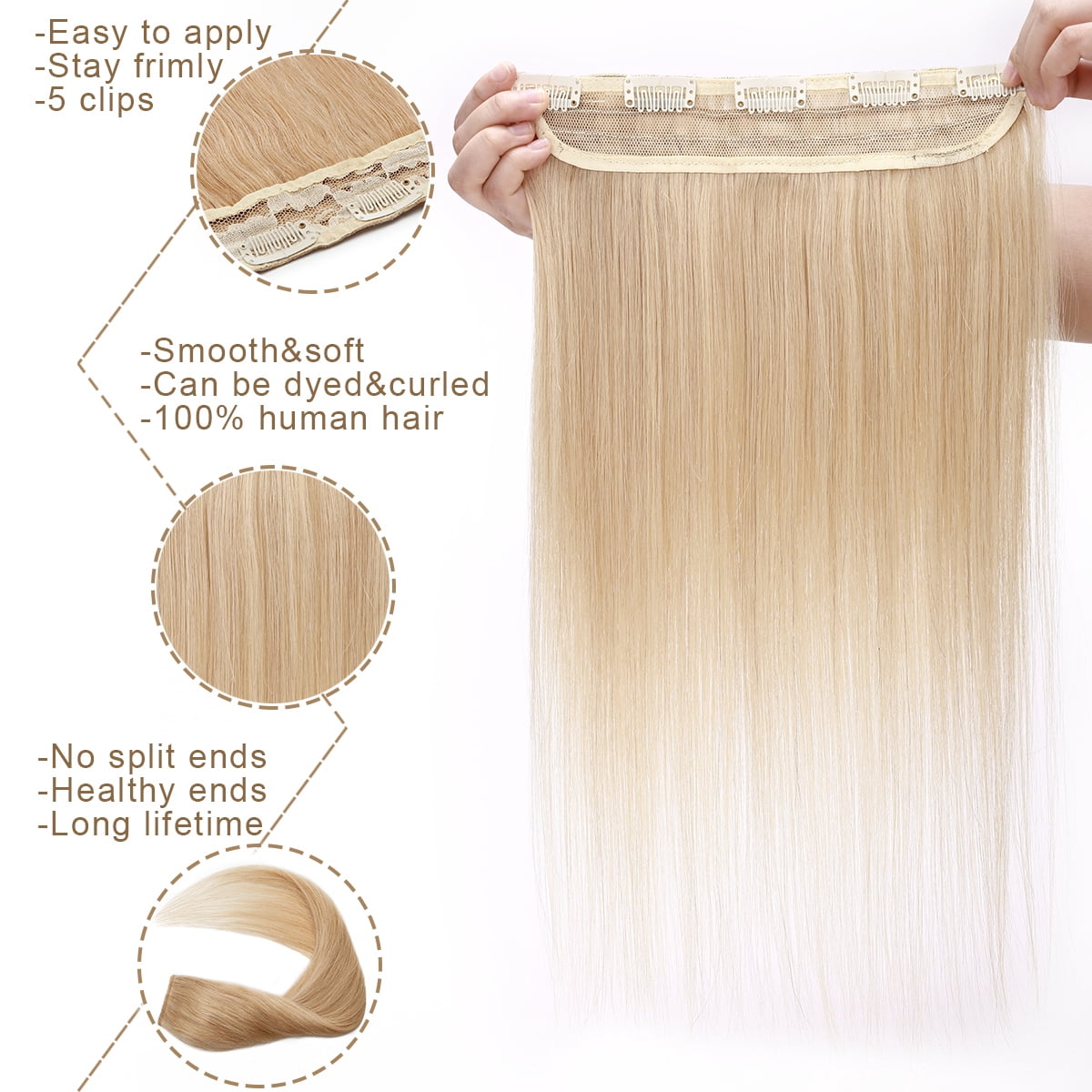SEGO Clip in Hair Extensions Human Hair 3/4 Full Head 100% Real Remy Thick Hair Extensions Silky Straight Balayage Blonde Hair Pieces