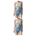 thumbnail image 4 of Yuarrent Poliéster Stay Cómodo y elegante Vestido de una pieza con nudo de lazo para mujeres viajeras Hoja de loto Modificar cintura Strechy Type3 NO3, 4 of 6