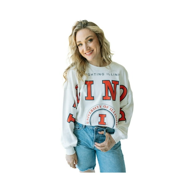 Women's Gameday Social White Illinois Fighting Illini Phipps Cropped Sweatshirt