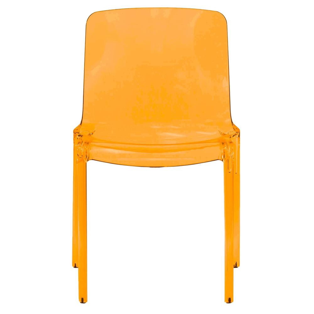 LeisureMod Murray Mid-Century Modern Dining Chair - Transparent Orange Acrylic, Ergonomic Design, Stackable