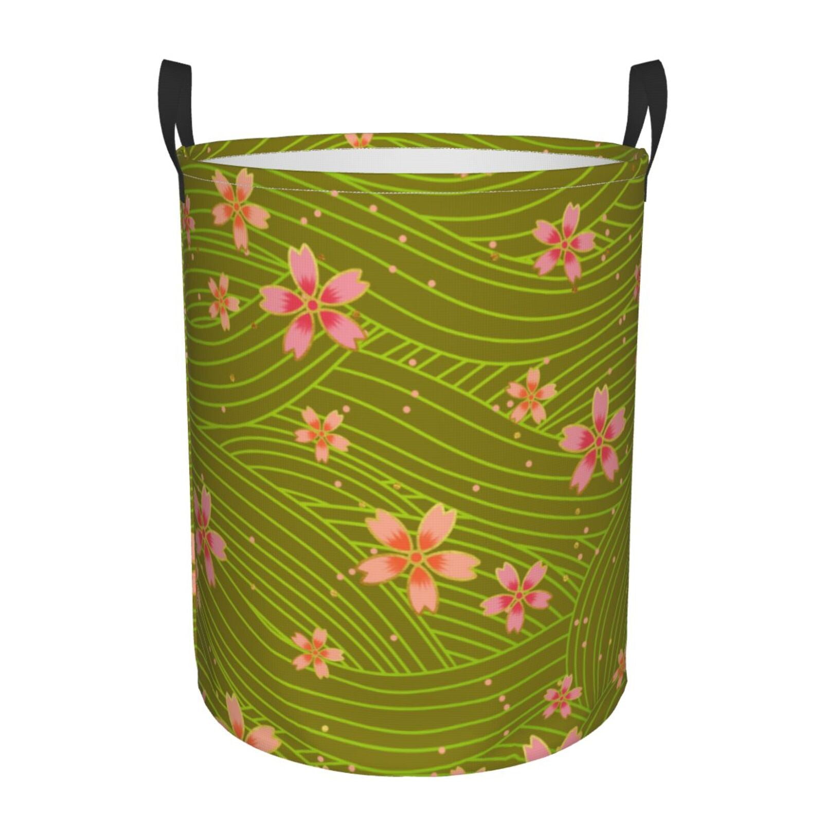 Green Zigzag Sunflower Laundry Basket
