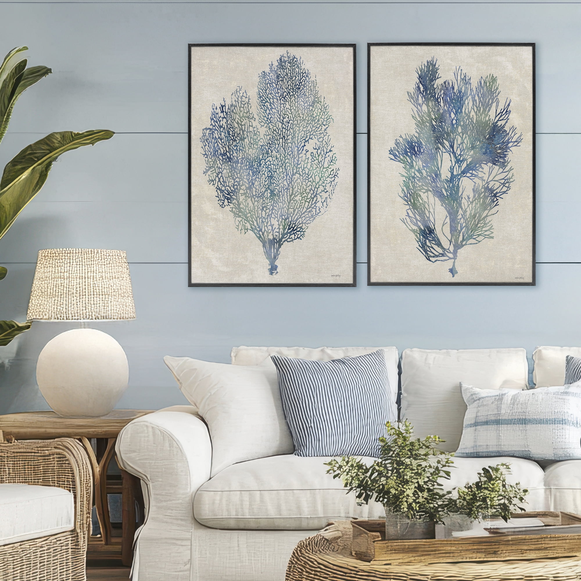 Stupell Industries Fan Coral Study in Blues 2 Piece Black Framed Giclee Art Set, design by Amber Sterling