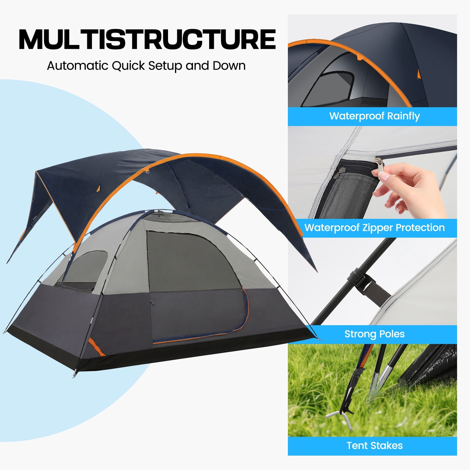 HOTEEL 6-8-10 Person Camping Tents with Rainfly, Tent for Camping with Pockets, Waterproof Camp Tent with Mesh Windows, Family Camping Tent For Traveling Hiking, Dark Blue