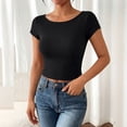 thumbnail image 2 of Women Backless Going Out Tops Short Sleeve Slim Fit Summer Open Back Tops Casual Lightweight Daily Wear Outfit by Yigetop Black L, 2 of 5