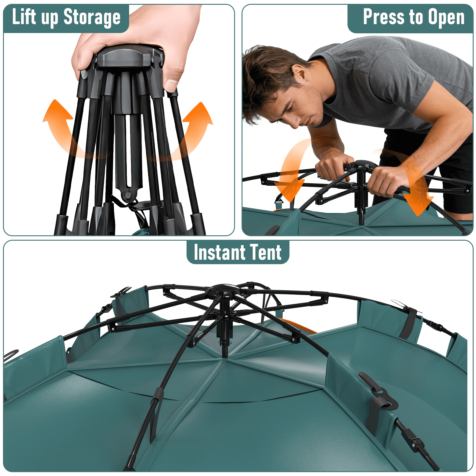 Yacona 2-3 Person Tents for Camping, Instant Pop up Tent for Outdoor Hiking Backpacking, Waterproof, Green