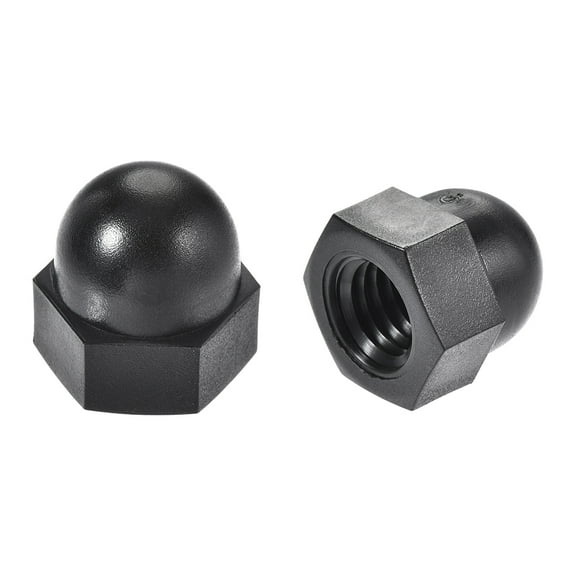 M10 Diameter Female Thread Nylon Hex Domed Cap Acorn Nuts Black 10Pcs