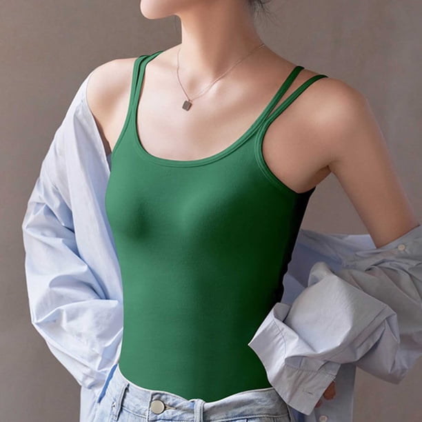 Blusa de poliéster para mujer, de moda, informal, de color liso, con tirantes, almohadillas para el pecho y la espalda, chalecos y tops moldeadores.