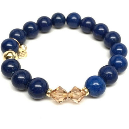 Julieta Jewelry Blue Jade Swarovski Crystal Paris 14kt Gold over Sterling Silver Stretch Bracelet