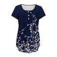 thumbnail image 5 of Avrnliq Womens Casual Floral Print Short Sleeve Tunic Top Henley Neck Empire Waist Flowy A Line Curved Hem Soft Stretch Navy Blouse,Size 2XL, 5 of 5