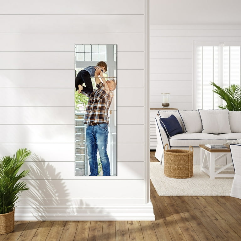 CRUGLA 4PCS 11x14 Glass Full Body Wall Mirror Tiles, Self Adhesive Full Length Home Gym Mirror, Frameless Glass Mirror for Bedroom Living Room Dorm