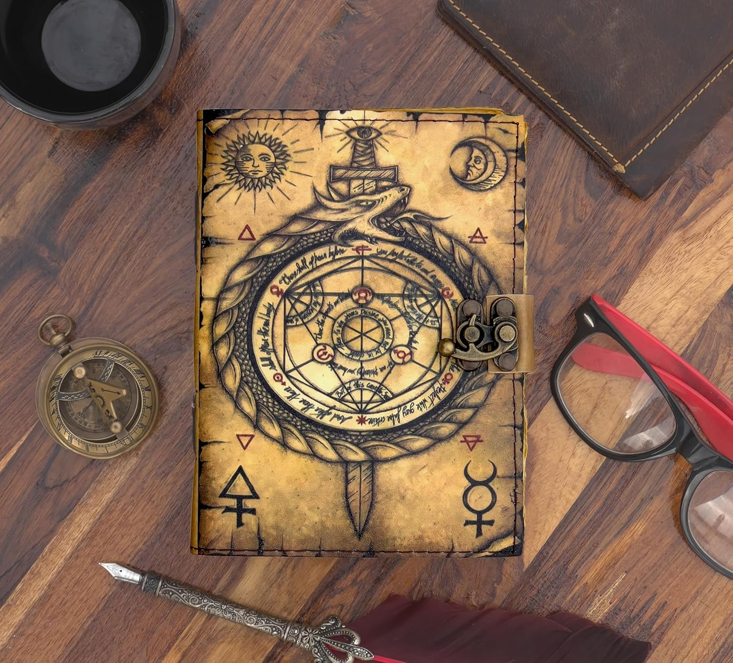 Blank Spell Book of Shadows Journal Witchcraft Supplies Witch Spell for Men & Women 200 Pages with Lock Clasp Vintage Handmade Deckle Edge Paper, Leather Sketchbook, Drawing Journal, Leather Journal,