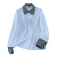 thumbnail image 6 of QASIEATN Womens Oversized Shirts Long Sleeve Mock Turtleneck V Neck Button Down Denim Pullover Shirts, 6 of 8