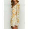 thumbnail image 3 of ZAXARRA Femmes Mini Robe, Manches Longues V Cou Cravate Imprimer Slim Fit Parti Robe Robe d'Automne, 3 of 6