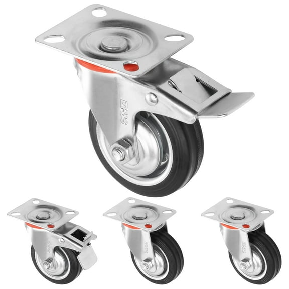 H&S Heavy Duty Castor Wheels - Set of 4 3" (75mm) Castors - Rubber Swivel Trolley Wheels for Furniture - Lockable Caster With Brakes - Outdoor Casters - Wheel for Appliance or Bed