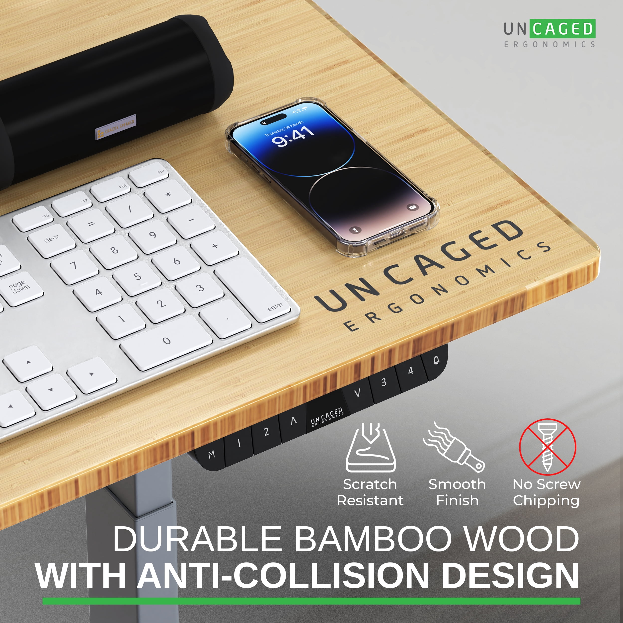 Rise Up 48x30” Bamboo  Solid Top Electric Standing Desk | One-Piece Memory Desktop Dual Motor Adjustable Height Desk 27–47” Ergonomic Sit Stand Workstation