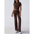 thumbnail image 6 of Women'S 2 Piece Lounge Sets Short Sleeve Tops Fold-over Flare Pants Casual Outfits Matching Set Brown S, 6 of 10