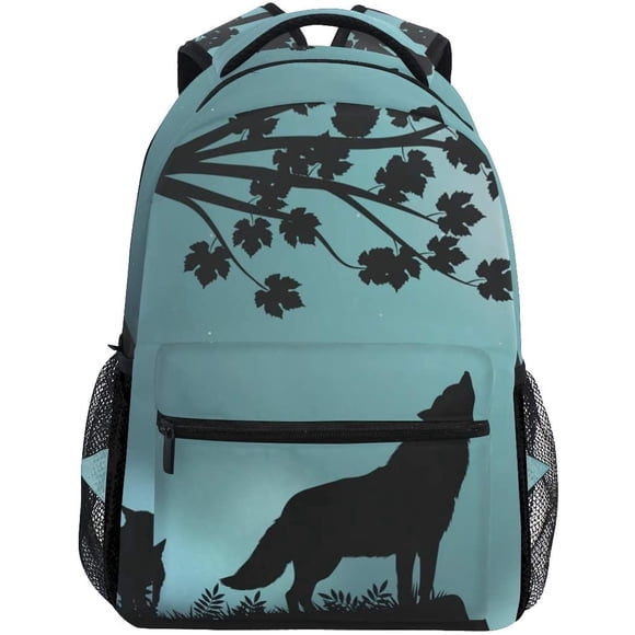 Mochila de Viaje Blueangle Evening Moon Wolf Print para la Escuela Resistente al Agua Blueangle