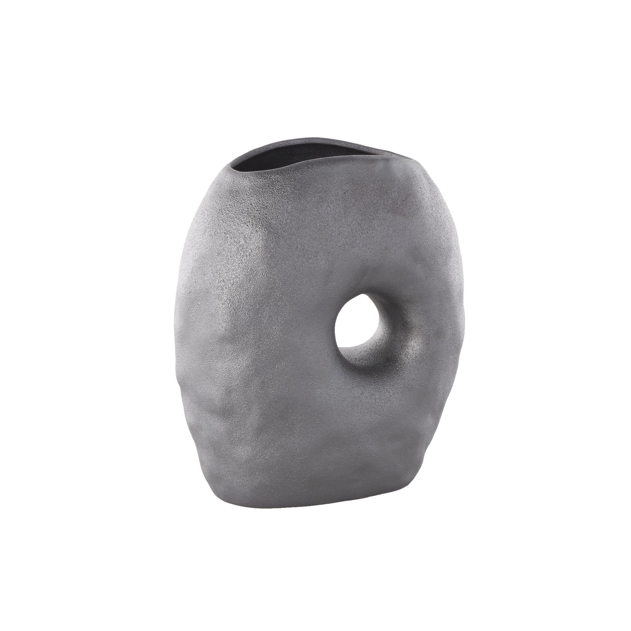 DecMode 12" Abstract Wavy Donut Gray Ceramic Vase with Cutout Center