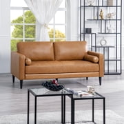 Naomi Home Marisa Top Grain Genuine Leather Sofa - Revel in Exquisite Leather Opulence - Unparalleled Luxury Mid-Century Leather Sofa - Embodiment of Cozy Lounging and Contemporary Design, Tan