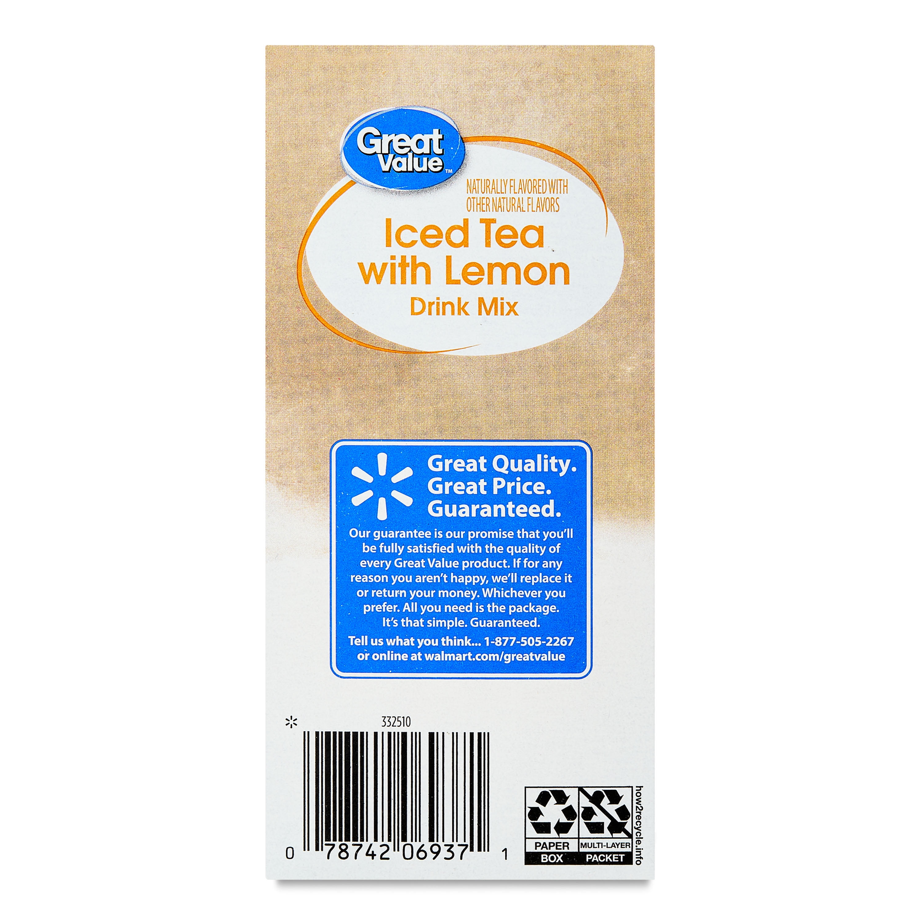 Great Value Iced Tea with Lemon Powdered Liquid Drink Mix, Sugar-Free, 0.23 oz, 6 Packets