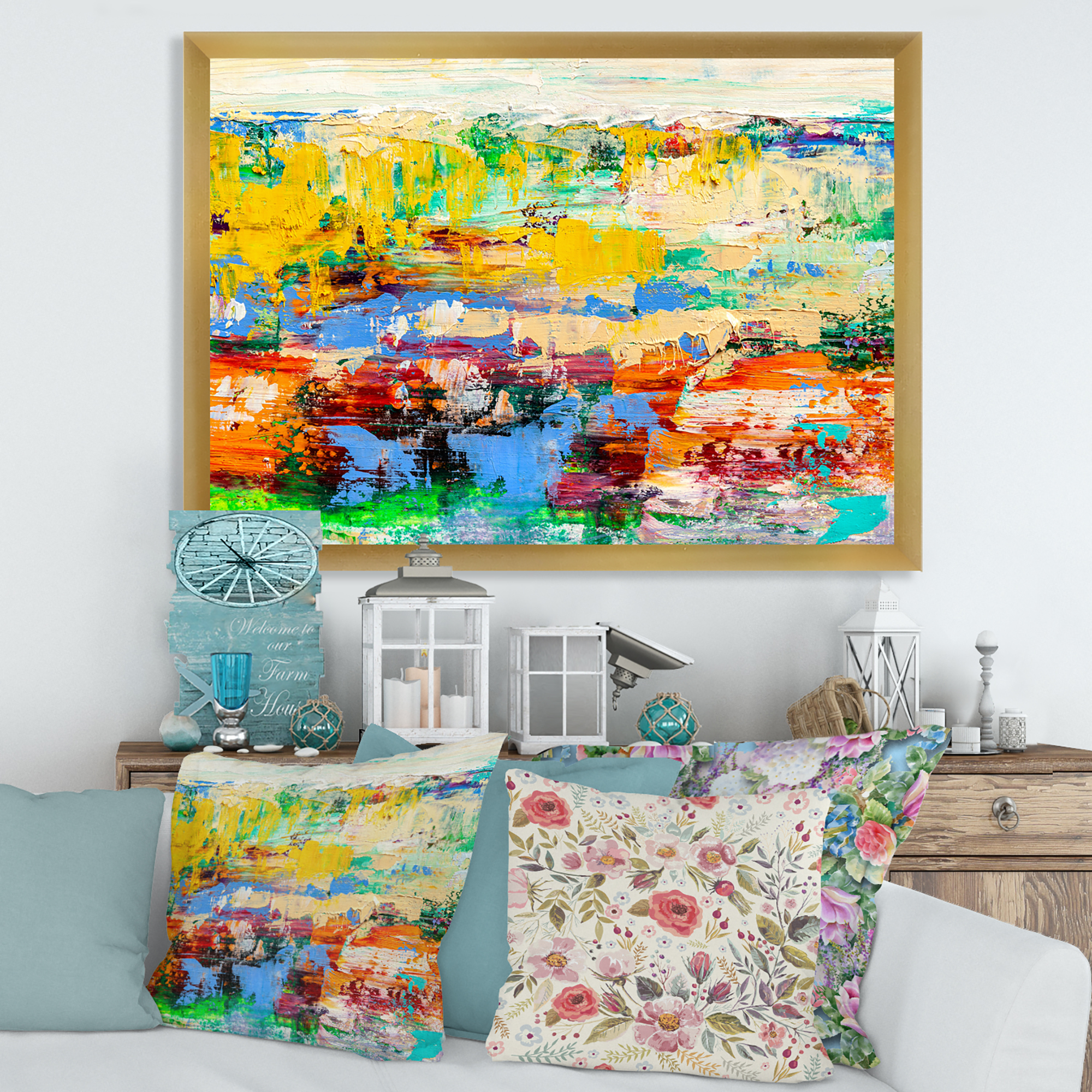Designart 'Abstract Multicolored Bright Texture Art I' Modern Framed Art Print