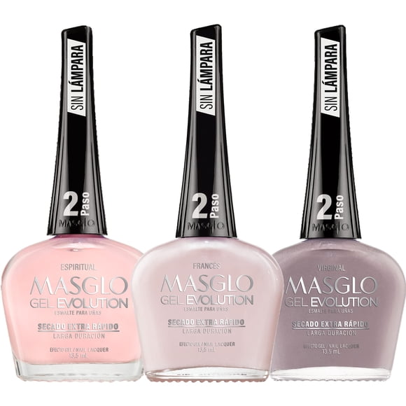MASGLO GEL EVOLUTION Esmalte de uñas Efecto gel Sin lámpara UV/Led Duración hasta 12 días 3 piezas Tonos de color nude - Kit 3 Esmaltes efecto Gel sin lámpara UV/Led hasta 12 días de duración 0 5 Fl.