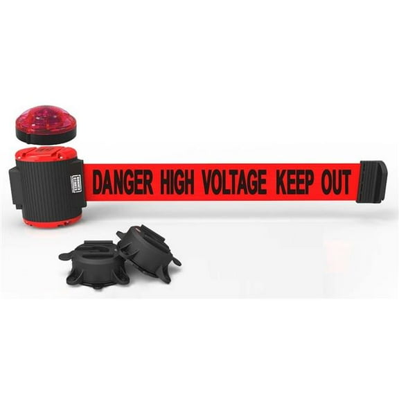 Banner Stakes MH5010L 30 ft. Magnetic Wall Mount with Light Kit & Danger High Voltage Keep Out Banner - Red