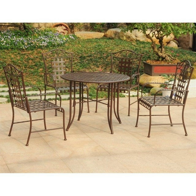 International Caravan Mandalay 5 Piece Iron Patio Dining Set in Brown