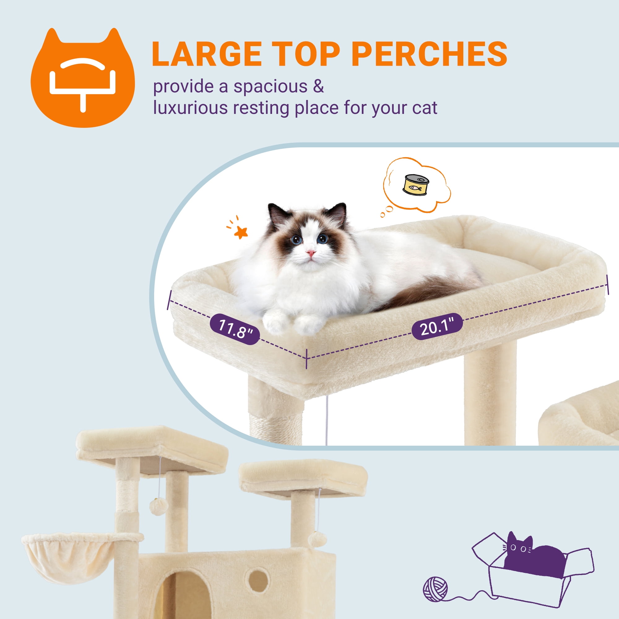 Allewie 81 Inches Multi-Level Tall Cat Tree for Large Cat, Cat Climbing Tree with Cat Condo and Hammock, Scratching Post, Wide Base, Beige