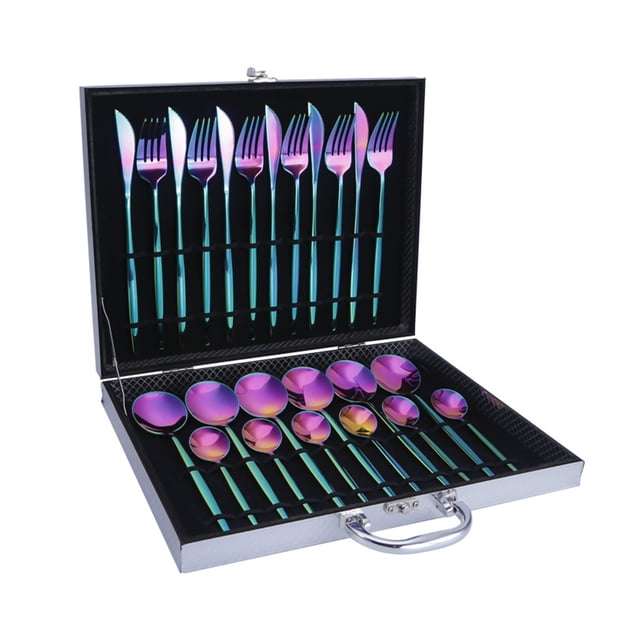 Yeacher 24Pcs Dinnerware Set With Gift Box Stainless Steel Kitchen Cutlery Set Knife Fork Spoon Flatware Minimalist Tableware