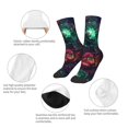 thumbnail image 3 of Zufioo Red And Green Carnation Print Children's Mid-tube Socks, Contrast Color High Elastic Sports Socks - Sweat-absorbent, Warm, Suitable for Children Aged 6-10, 3 of 5